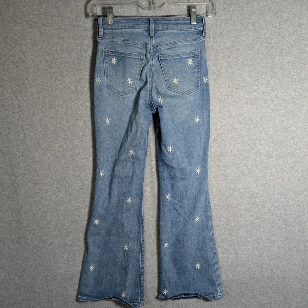 Gap 70s Flare Jeans Kids Size 10 Daisy Embroidered Hippie Boho Light Wash